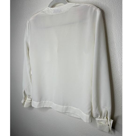Martinique Ivory Long Sleeve V-Neck Bronze Button Up Blouse Top 6 - Picture 8 of 13